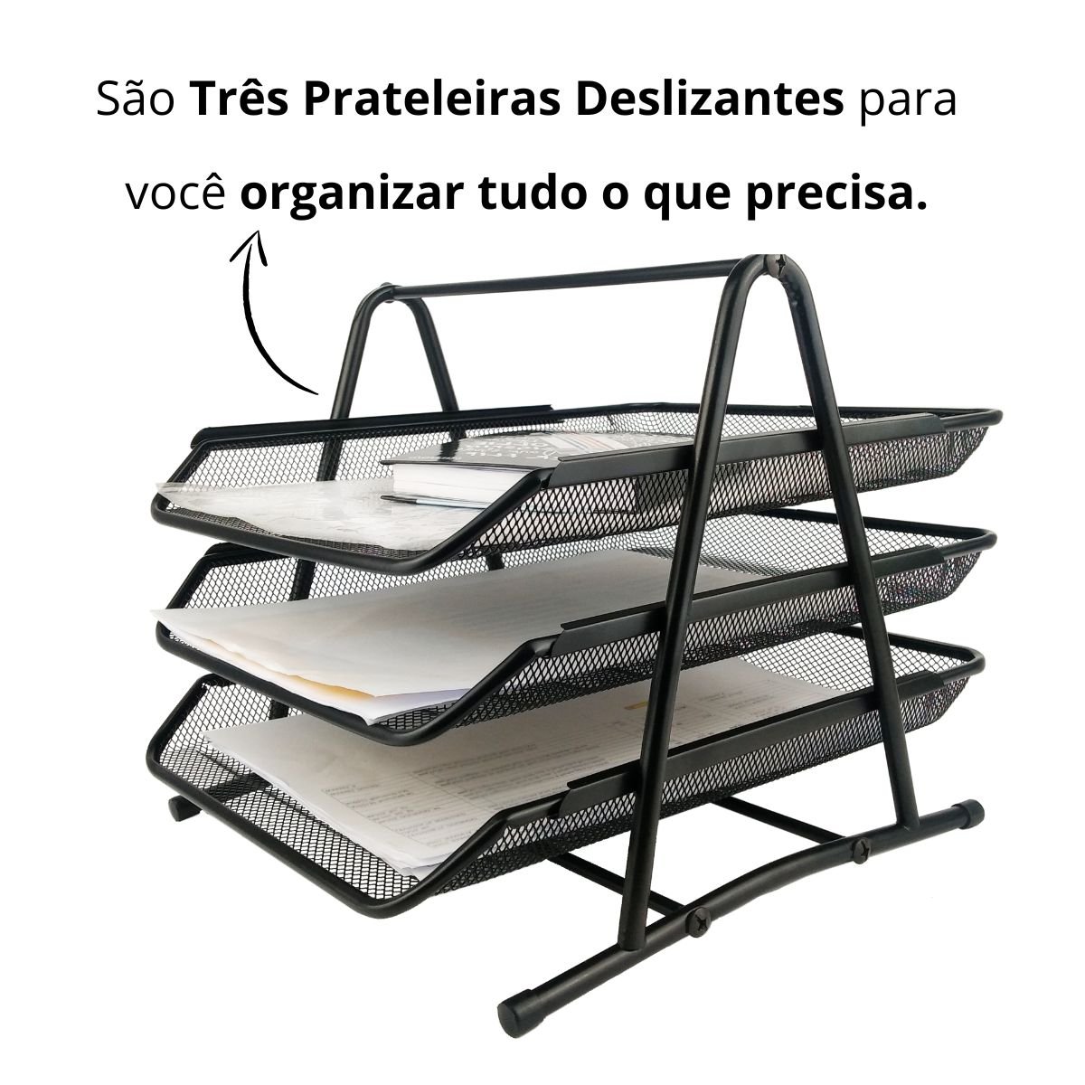 Bandeja Organizadora Tripla de Papel Documentos para Mesa de Escritório - 2