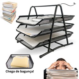 Bandeja Organizadora Tripla de Papel Documentos para Mesa de Escritório - 1