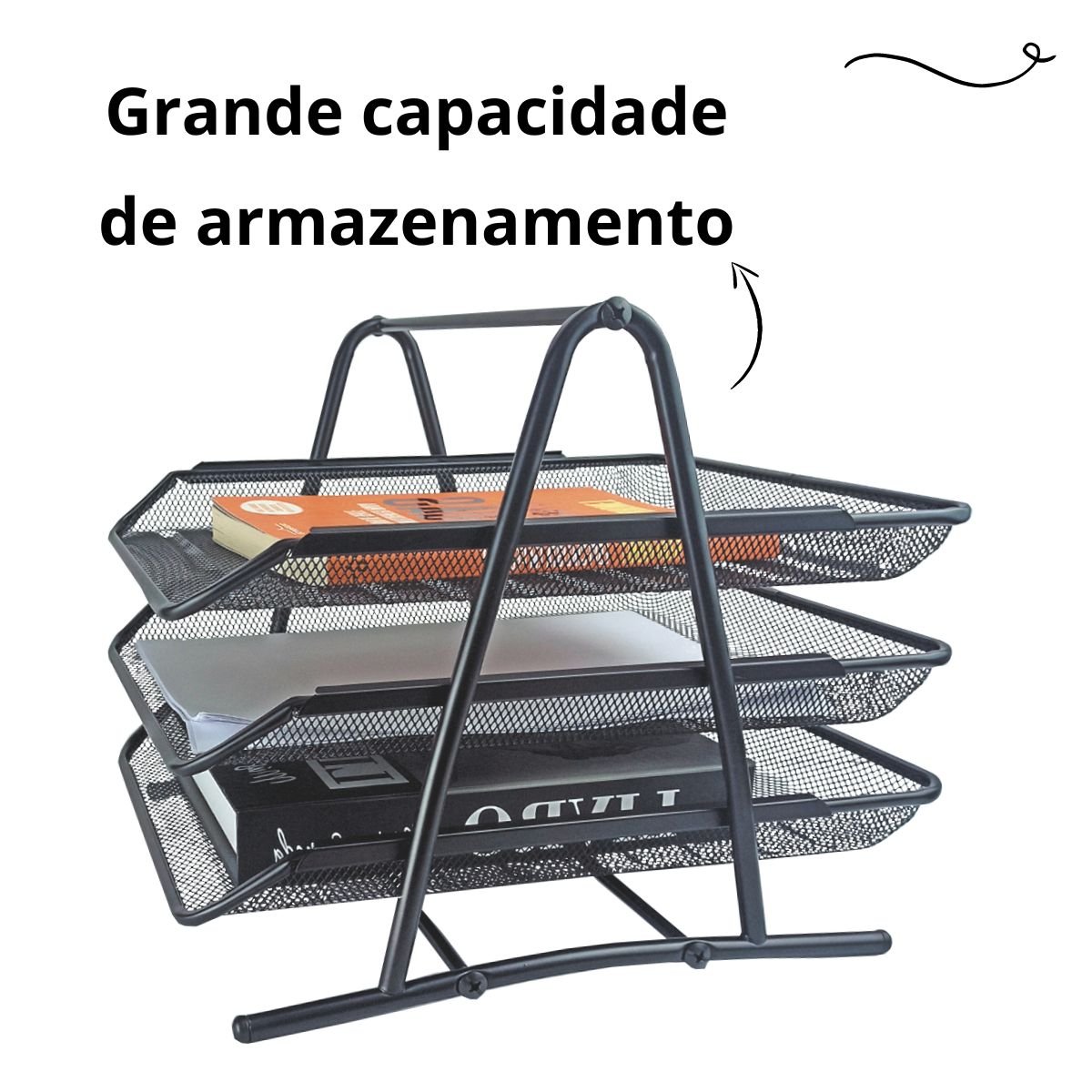 Bandeja Organizadora Tripla de Papel Documentos para Mesa de Escritório - 3