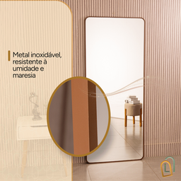 Espelho Grande Retangular com Moldura Metal Corpo Inteiro 170x70 Cm C/suporte de Chão - 12