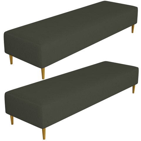Kit 02 Puffs Decorativo Sala de Estar Bali W01 Pés Palito 210x60cm Linho Verde Musgo - Lyam Decor