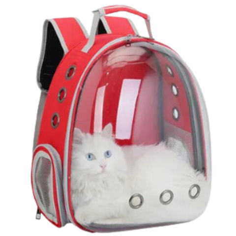 Mochila Pet para Transporte de Cães e Gatos Visão Panorâmica (vermelho)