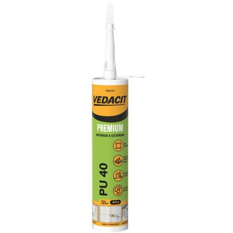 Selante Pu 40 Preto Bi 400g de Alta Performance - 148010 - Vedacit Selante Pu 40 Preto Bi 400g - 148