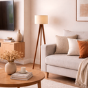 Ver imagem 3 de Luminária Abajur de Chão Tripé Nogueira com Cúpula de Tecido Linho