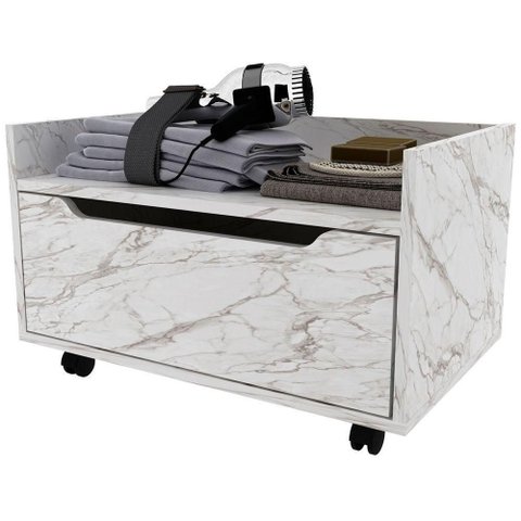 Balcão para Gabinete de Banheiro 1 Gaveta com Rodízio Mármore Branco
