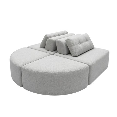 Sofá Modular Cielo 4 Lugares Design Orgânico Moderno 204cm Bouclê Cinza Claro - Montanari's Decor