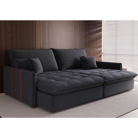 Sofá-Cama Maldivas 3 Lugares Retrátil e Reclinável 180cm Grafite Linho