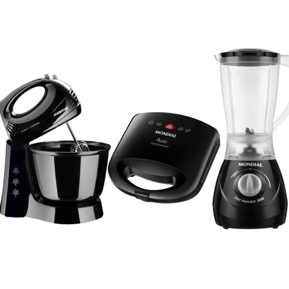 Kit Cozinha Mondial Liquidificador Batedeira e Sanduicheira Preto 220v ...