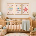 Ver imagem 1 de Kit Quadros Infantil com Nome - Flores:20x30/Moldura Mel Vidro Acrílico