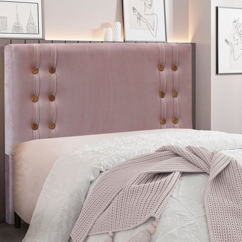 Cabeceira Solteiro 90cm Veludo Gênova Rosa