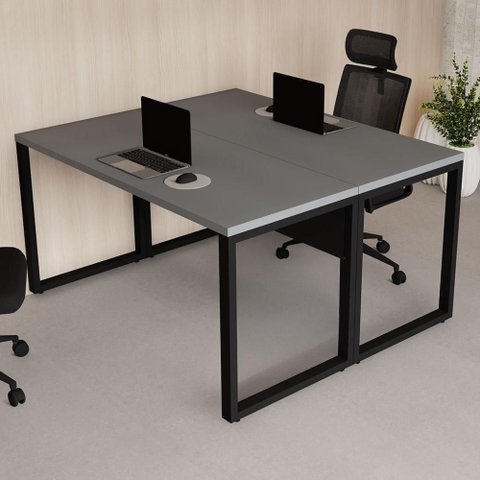 Plataforma de Trabalho 1,40 m X 1,20 m 2 Pessoas Design Industrial 100% MDF F5 Office Cor:Cinza