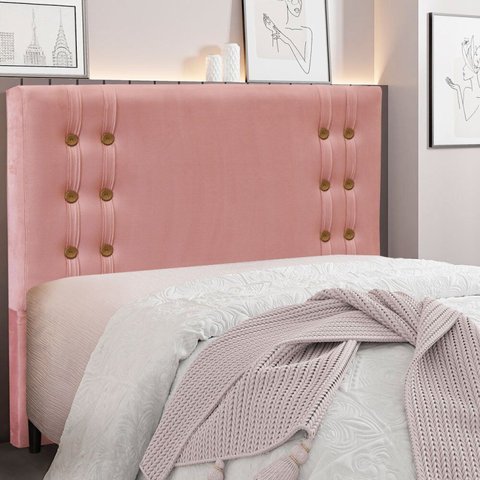 Cabeceira Solteiro 90cm Veludo Gênova Rosa