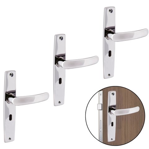 Fechadura para Porta Interna Aço Inox Polido Cromado | Aliança | Kit 05 Un