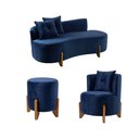 Ver mais imagens de Kit Decorativo Sofá Curvo Orgânico + 01 Puff e Poltrona Luna Veludo Azul Marinho - Montanaris Decor