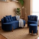 Ver imagem 7 de Kit Decorativo Sofá Curvo Orgânico + 01 Puff e Poltrona Luna Veludo Azul Marinho - Montanaris Decor