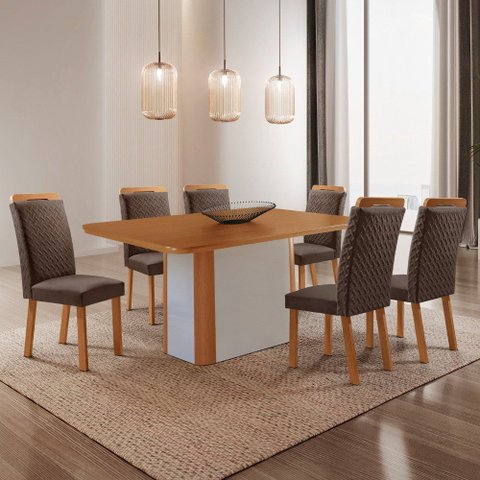 Mesa de Jantar Isadora 180 cm Tampo MDF Laminado Canto Copo com 6 Cadeiras Aline