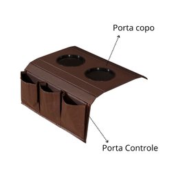 Bandeja Esteira para Braço de Sofá de Couro Marrom com Porta Controle - 4
