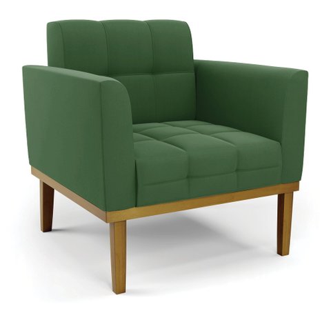 Poltrona Base de Madeira Fixa Castanho Elisa Suede D03 - D’Rossi Verde