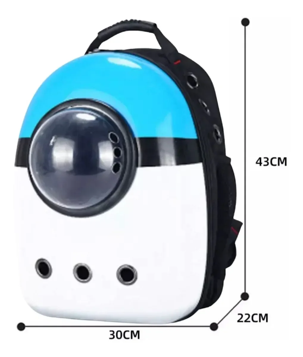 MOCHILA PARA TRANSPORTE PETS CÃES GATO CACHORRO:Azul/Branco - 2