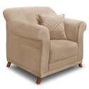 Ver imagem 2 de Kit Poltrona E Sofá 2 Lugares 1,80m Suede Bege Pés Castanho