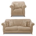 Ver imagem 1 de Kit Poltrona E Sofá 2 Lugares 1,80m Suede Bege Pés Castanho