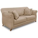 Ver imagem 5 de Kit Poltrona E Sofá 2 Lugares 1,80m Suede Bege Pés Castanho
