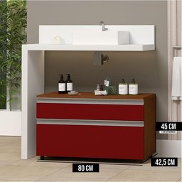 Gabinete Inferior 80cm 2 Gavetas Safira - Vinho - Vermelho - 3