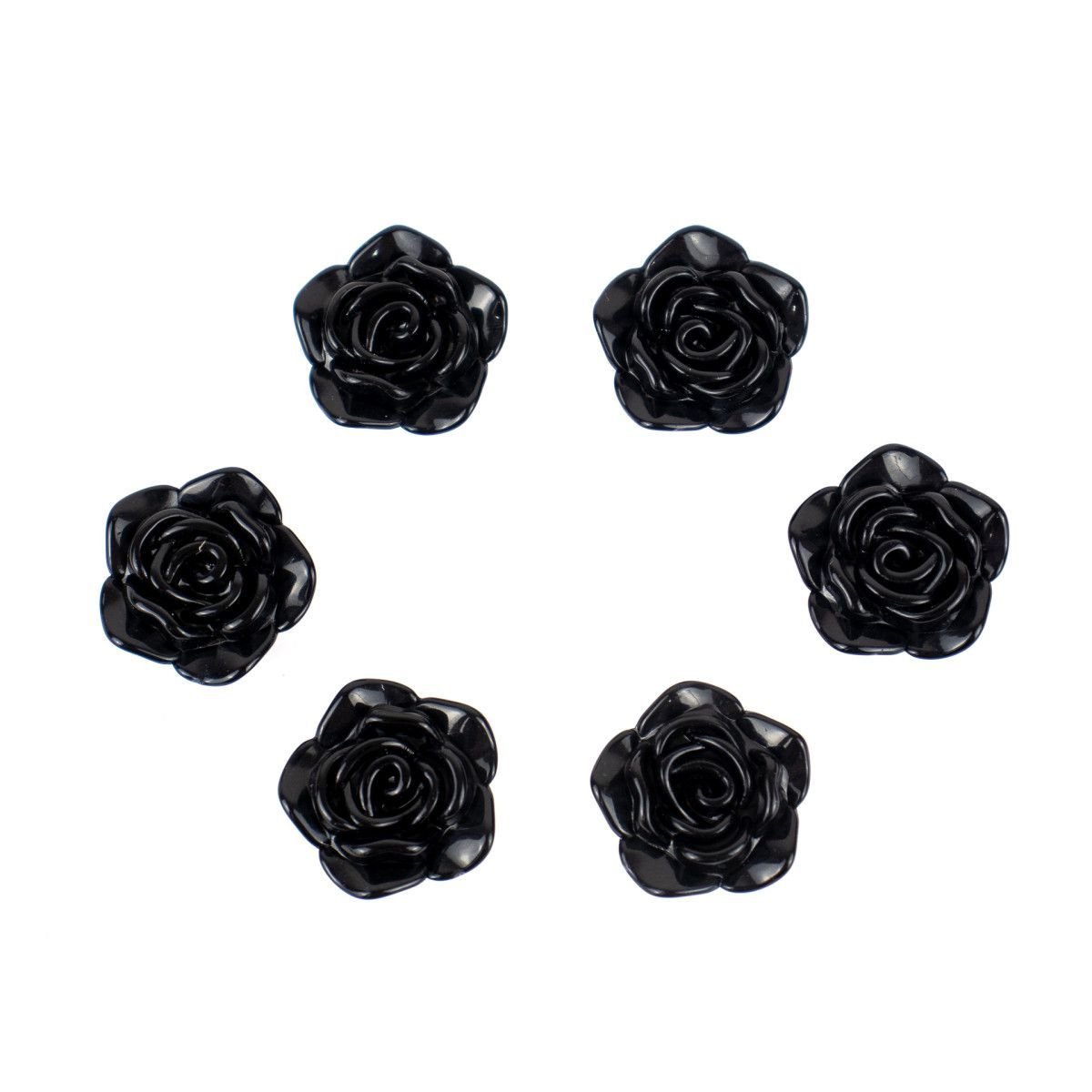 Kit C/6 Miçangas em Resina Flor Rosa Negra 2 Cm - 1