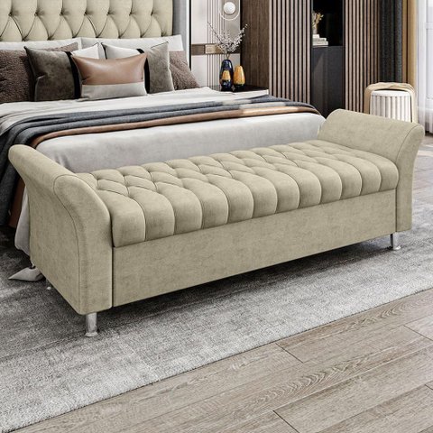 Recamier Puff Estofado Queen 160 Cm Ágata Veludo Bege