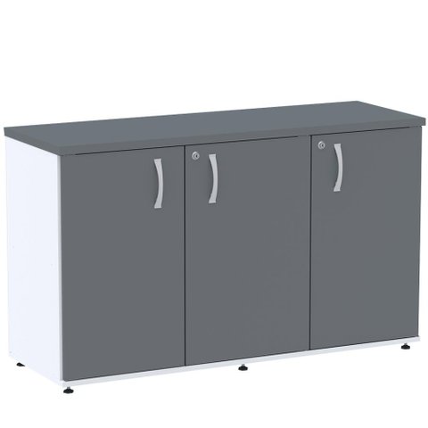 Armário Baixo Credenza PE25 Pandin 121,50 cm (largura) em MDP Cor Branco e Grafito com Três