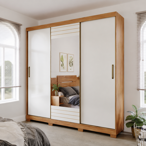 Guarda Roupa Ipanema 3 Portas Slide Glass 4 Gavetas MDF