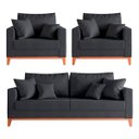 Ver imagem 1 de Kit Sofá 2 Lugares e 2 Poltronas Beny com Base de Madeira - Linho