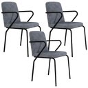 Ver imagem 1 de Kit 03 Cadeiras Estofada para Sala de Jantar com Braço Loft Preto C01 Linho Prata - Lyam Decor