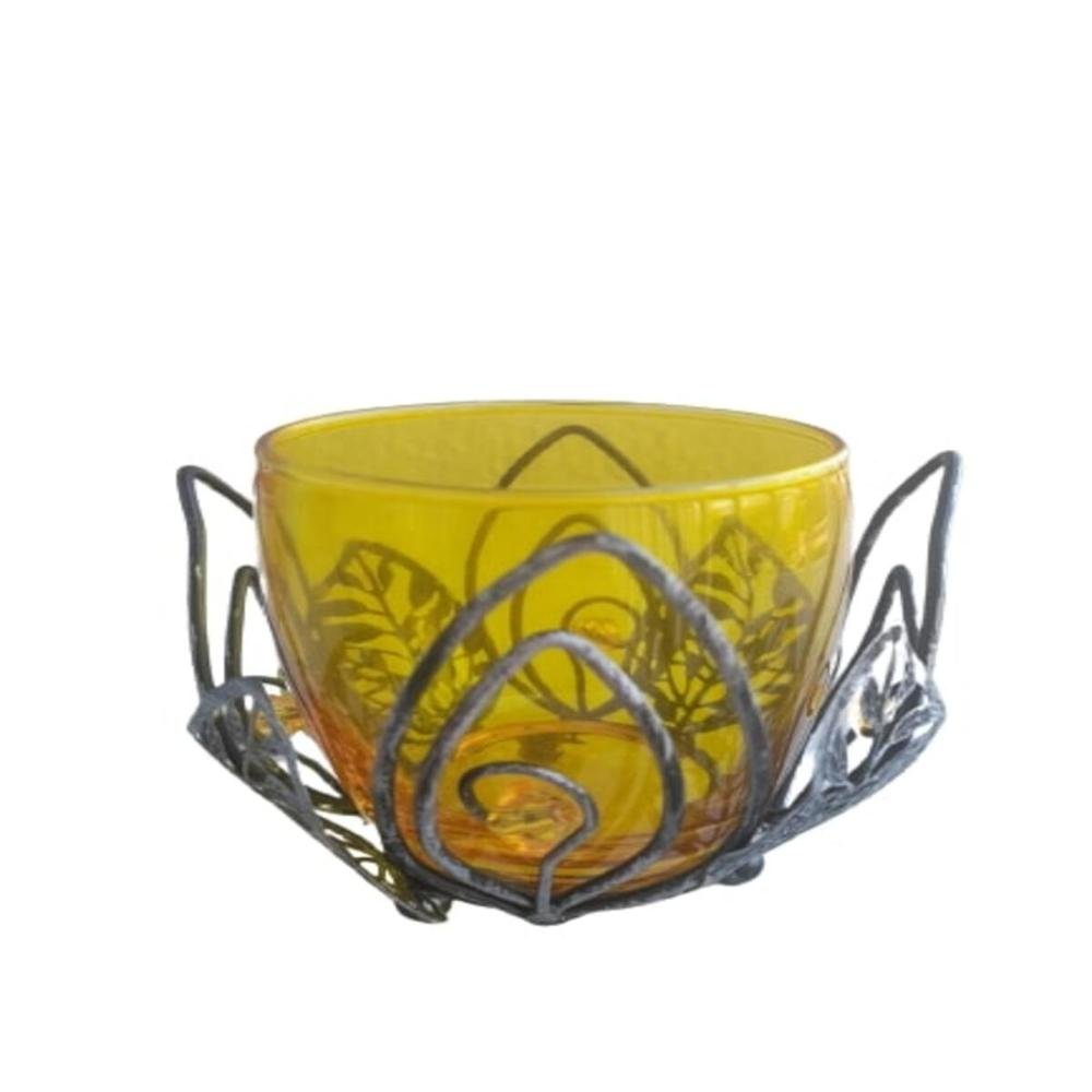 Porta Vela Castiçal Decorativo Vidro e Metal Luxo Amarelo