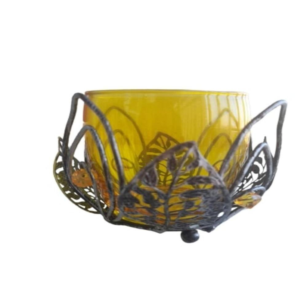 Porta Vela Castiçal Decorativo Vidro e Metal Luxo Amarelo - 3