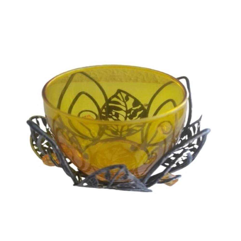 Porta Vela Castiçal Decorativo Vidro e Metal Luxo Amarelo - 2