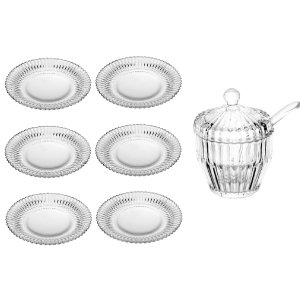 Kit 6 Pratos Sobremesa Cristal 20cm e Açucareiro Imperatriz