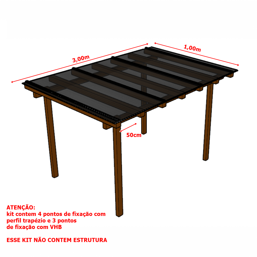 Cobertura Policarbonato Alveolar 3,00m x 1,00m - Fume 4mm - 2