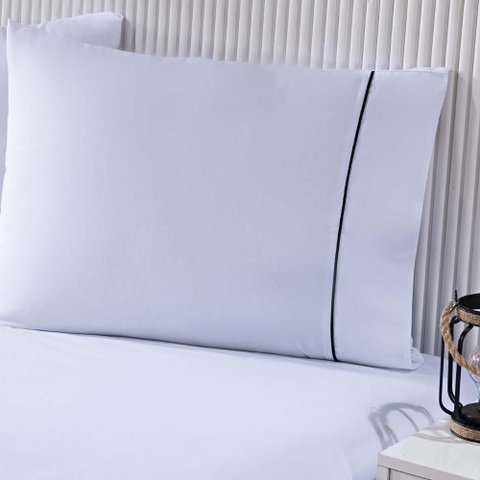 Jogo de Cama Lençol 100% Algodão Percal 150 Fios Queen Gran Moratta 3 Peças - Branco e Cinza