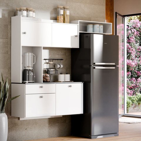 Cozinha Compacta com Balcão 4 Portas e 1 Gaveta Lara Branco