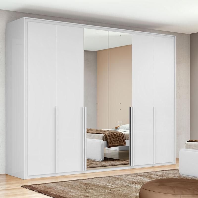 Guarda Roupa Casal Imperatore 3 Portas Branco Brilho com Espelho