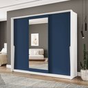 Ver imagem 1 de Guarda-roupa Casal Porto 3 Portas 4 Gavetas com Espelho Branco/azul - Politorno