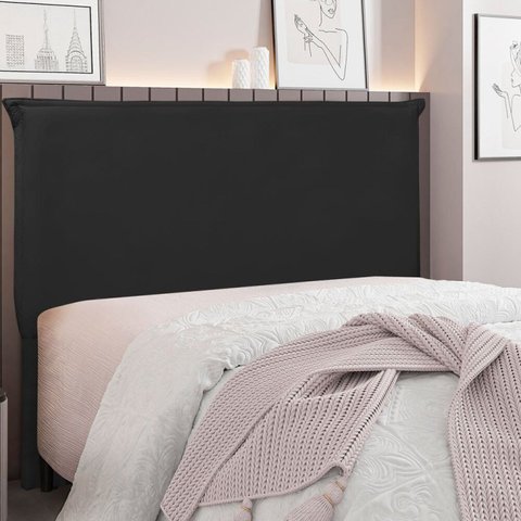 Cabeceira Casal 140cm Veludo Veneza Preto