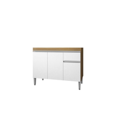 Balcão Multiuso Organizador Tatiane 100 Cm Amendoa com Branco sem Tampo Ajl Móveis