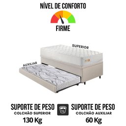 Bicama Box Baú Courino Linho 88x188 com Colchão Ecoline D33 Ecoflex - 8