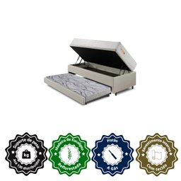 Bicama Box Baú Courino Linho 88x188 com Colchão Ecoline D33 Ecoflex - 7