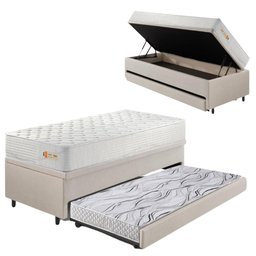 Bicama Box Baú Courino Linho 88x188 com Colchão Ecoline D33 Ecoflex - 1