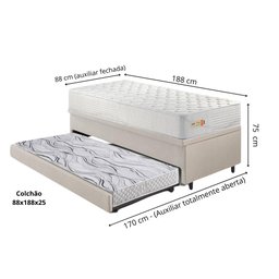 Bicama Box Baú Courino Linho 88x188 com Colchão Ecoline D33 Ecoflex - 2