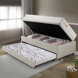 Bicama Box Baú Courino Linho 88x188 com Colchão Ecoline D33 Ecoflex - 3