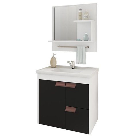 Gabinete de Banheiro com Cuba e Espelheira Tulipa 60cm Branco/preto - Mgm